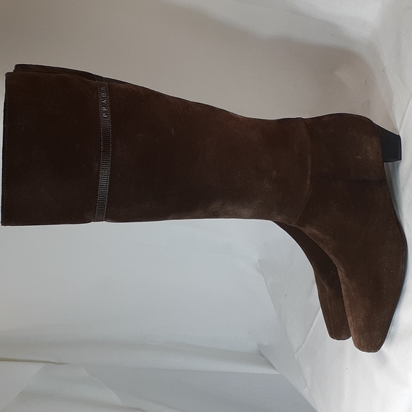 Prada brown suede leather heeled square-toed boots size 36.5 size 6.5 - Picture 5 of 11